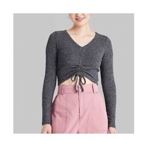 Wild Fable Long Sleeve‎ Fuzzy Ruched Crop Top NWT